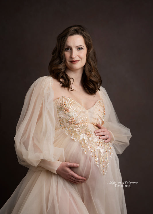 FOR HIRE / RENT tulle Maternity Photoshoot Event Dress " Daisy" in Cream