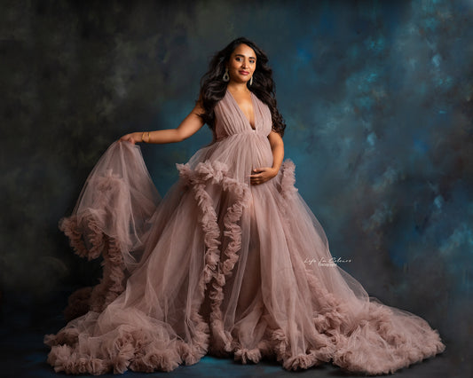 FOR HIRE / RENT large tulle Maternity Photoshoot Event Dress " Iris " in Mauve Purple