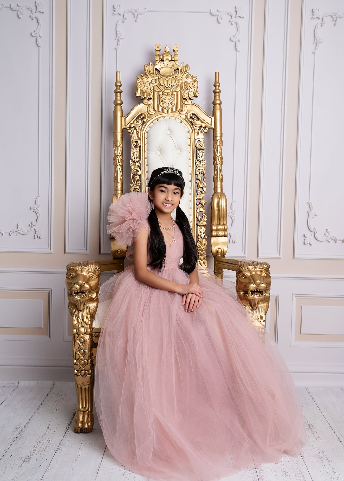 FOR HIRE / RENT tulle Dusty Pink Maternity Photoshoot Event Dress " Florals " with matching daughter dress