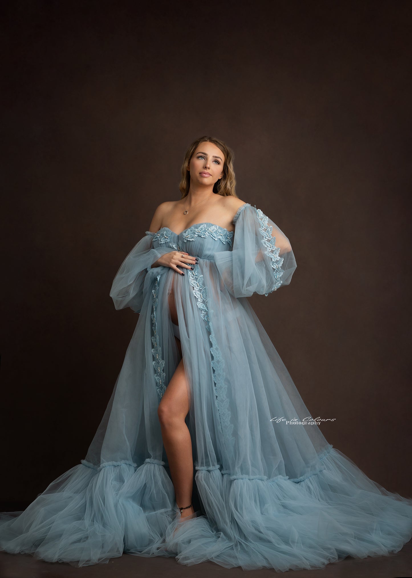FOR HIRE / RENT tulle in Blue Maternity Photoshoot Event Dress " Sky "