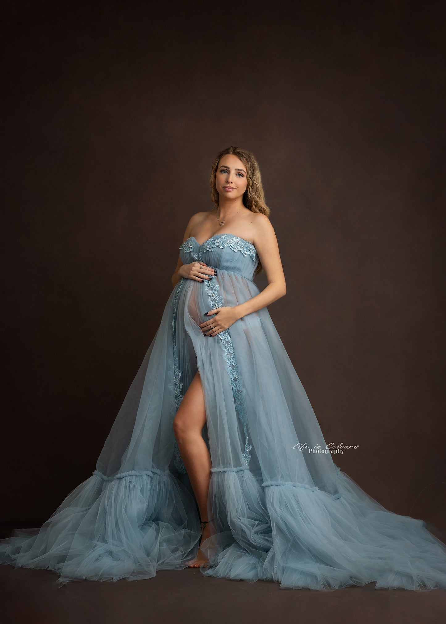 FOR HIRE / RENT tulle in Blue Maternity Photoshoot Event Dress " Sky "
