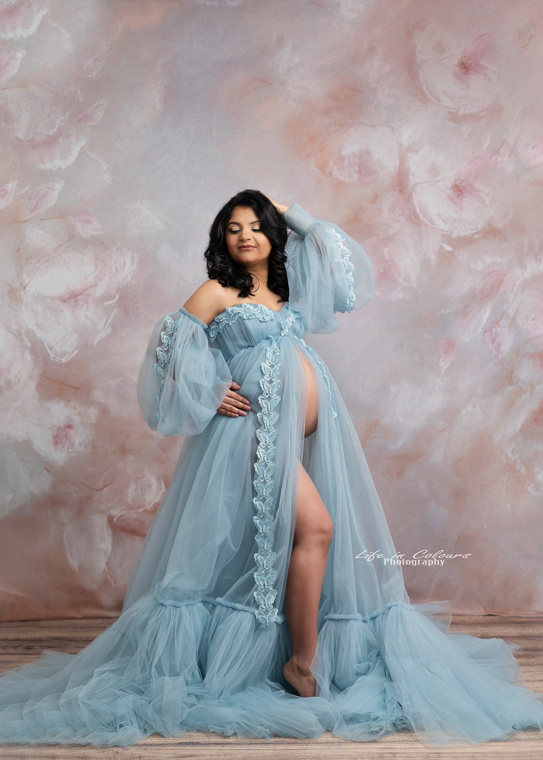 maternity dresses for hire FOR HIRE / RENT tulle in Blue Maternity Photoshoot Event Dress " Sky "