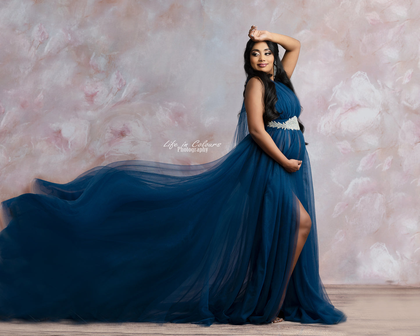 FOR HIRE / RENT tulle Maternity Photoshoot Event Dress " Sapphire" in Navy Blue