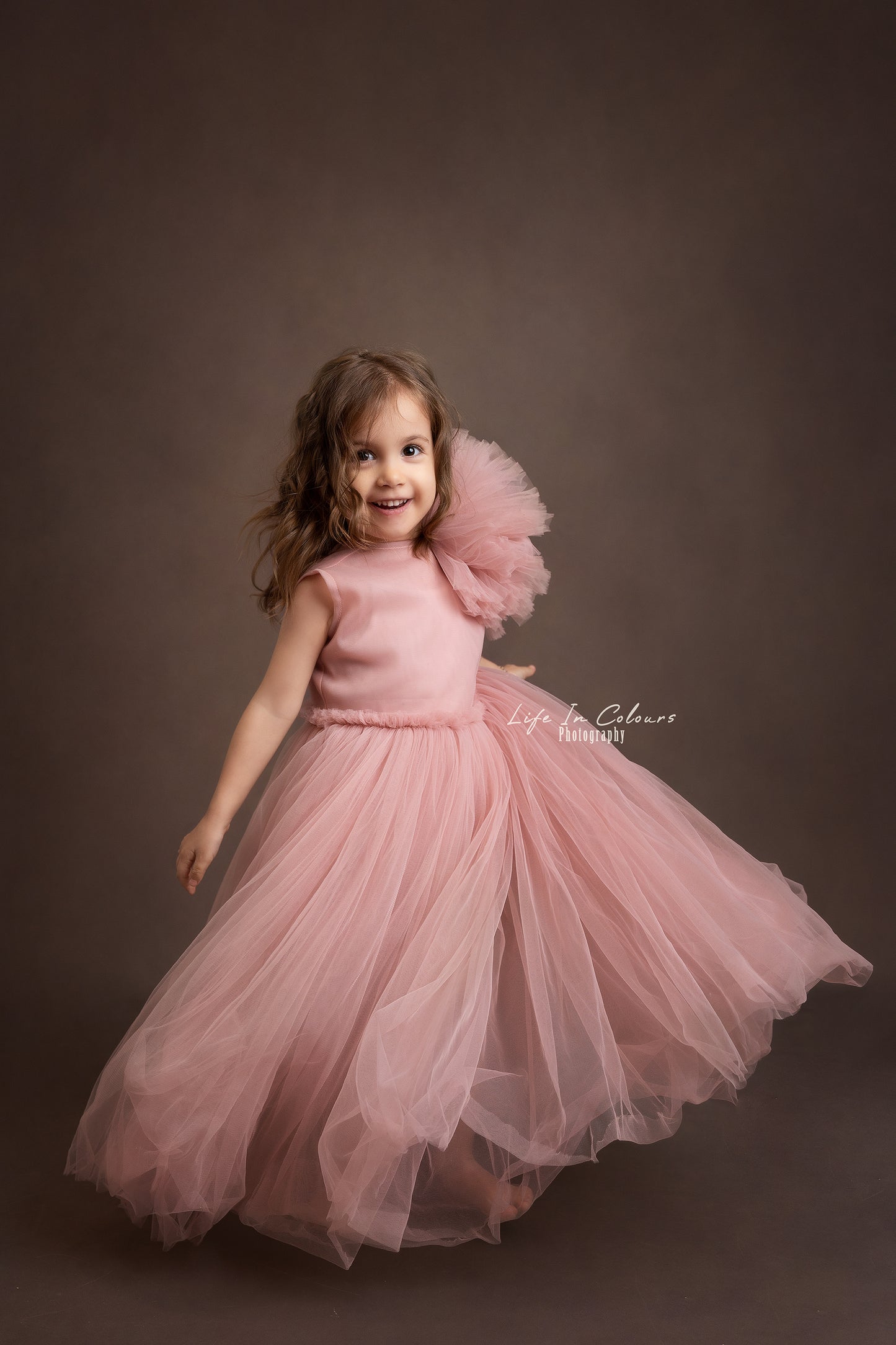 FOR HIRE / RENT tulle Dusty Pink Maternity Photoshoot Event Dress " Florals " with matching daughter dress