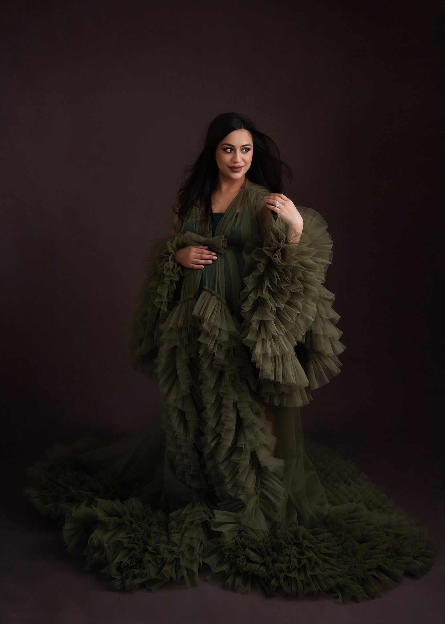 FOR HIRE / RENT tulle Olive Green Maternity Photoshoot Event Dress " The Queen " with matching daughter dress