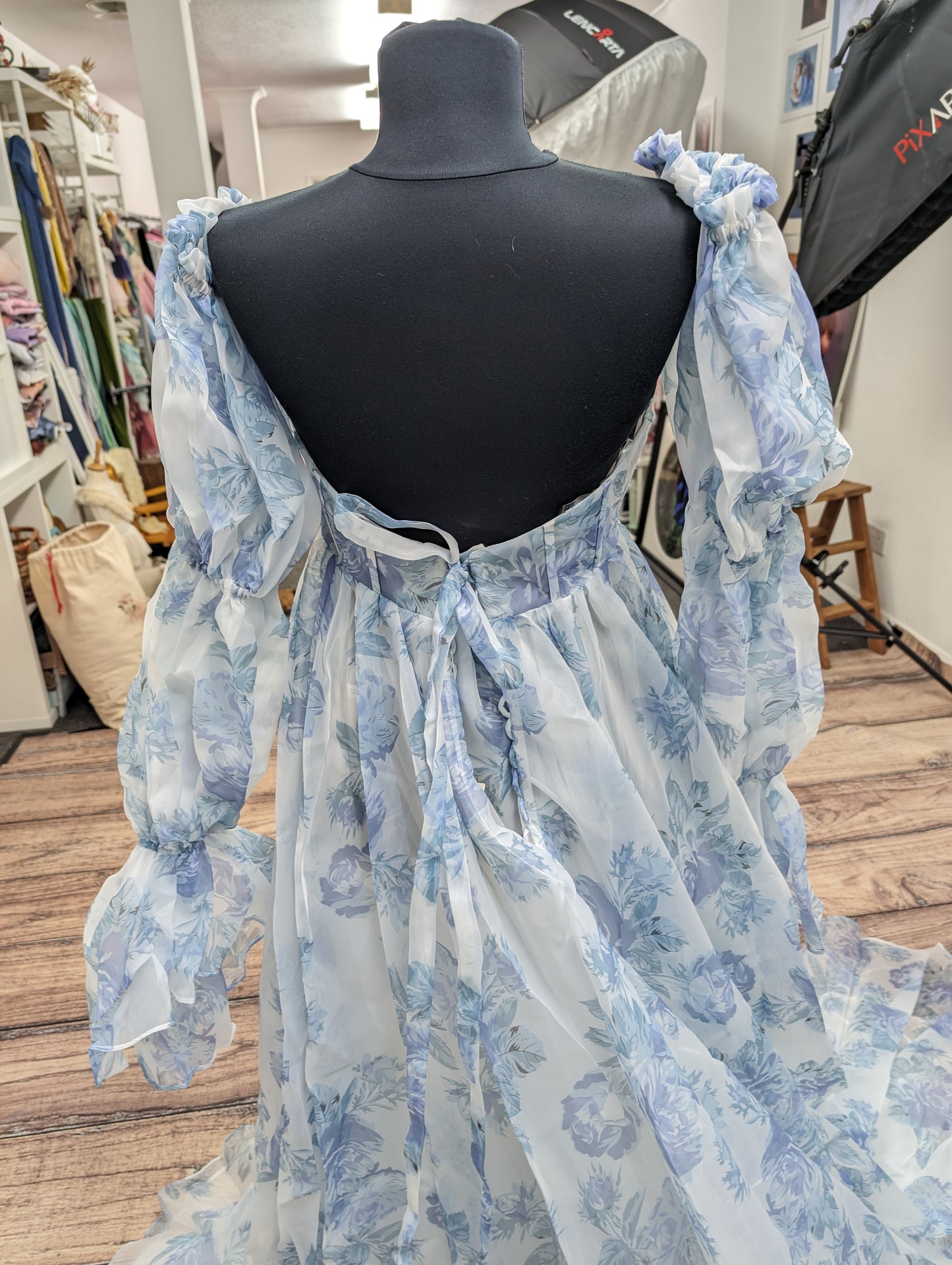 FOR HIRE / RENT Floral blue with detachable sleeves dress photoshoot event maternity " Alice "