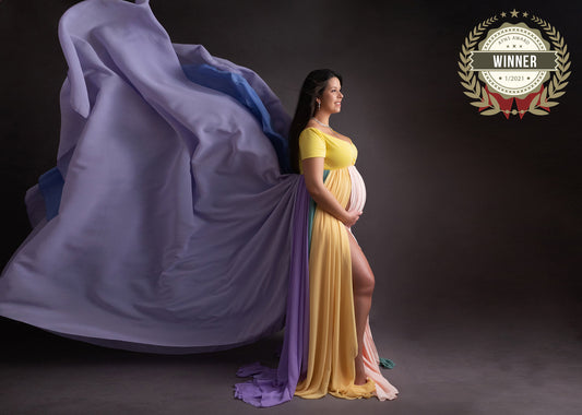 FOR HIRE / RENT elastic rainbow multi coloured Maternity Photoshoot Event Dress " Rainbow "