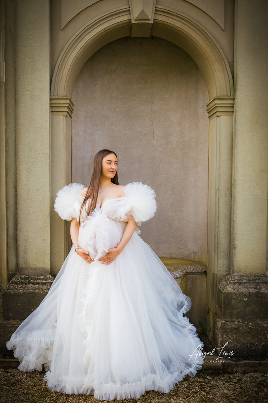 FOR HIRE / RENT Tulle large Maternity Photoshoot Event Dress " PomPom "White