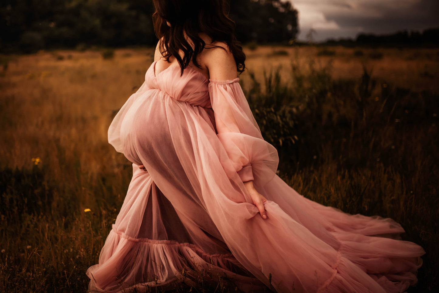 FOR HIRE / RENT tulle Maternity Photoshoot Event Dress " Florals" in Dusty Pink