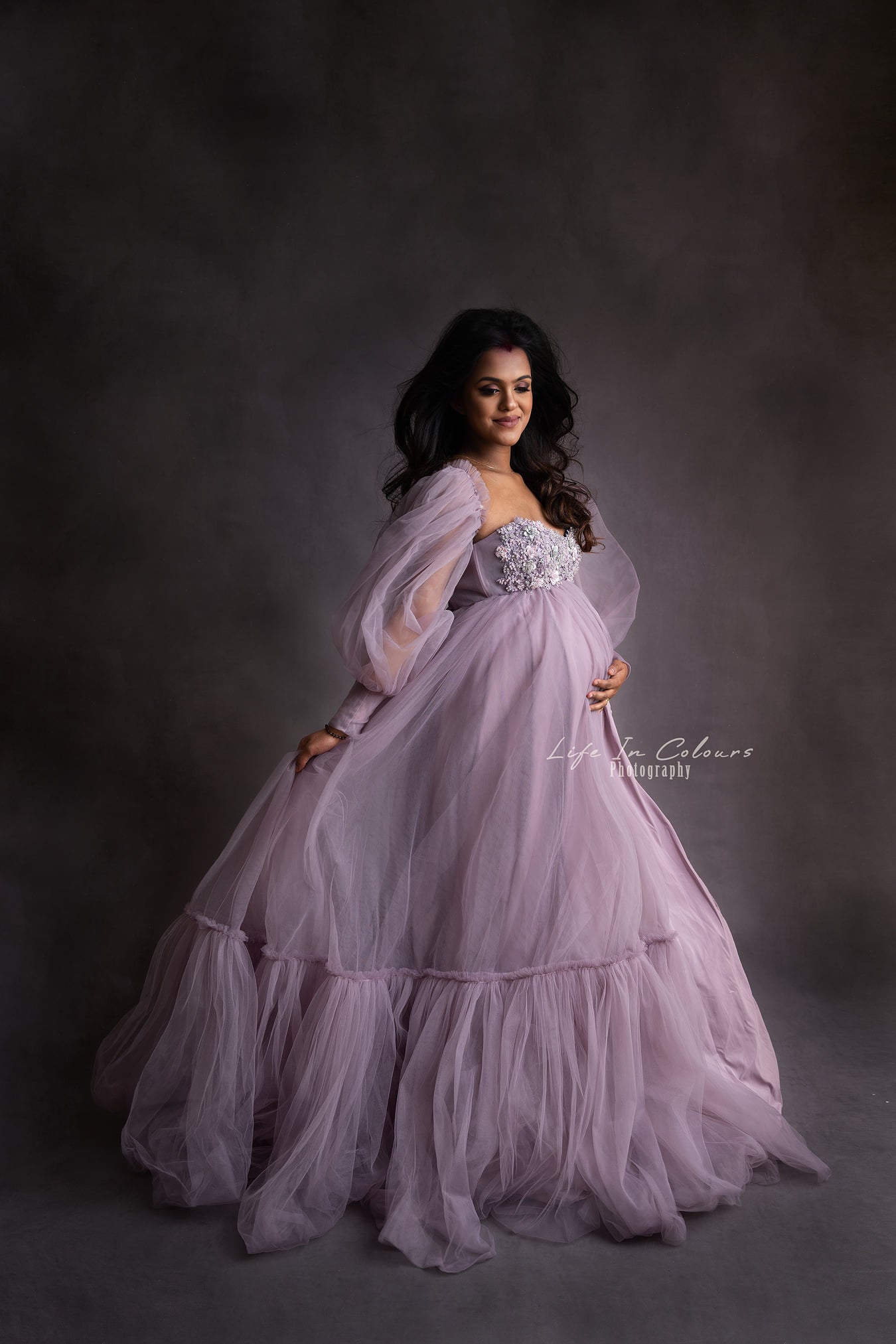 FOR HIRE / RENT tulle with embroidery Purple Mauve Maternity Photoshoot Event Dress " Rose "