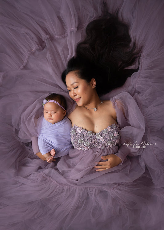 FOR HIRE / RENT tulle with embroidery Purple Mauve Maternity Photoshoot Event Dress " Rose "