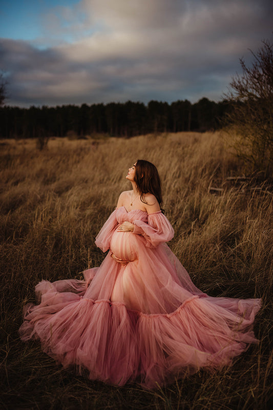 FOR HIRE / RENT tulle Maternity Photoshoot Event Dress " Florals" in Dusty Pink