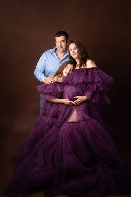 FOR HIRE / RENT tulle Purple Maternity Photoshoot Event Dress " Natalie " with matching daughter dress