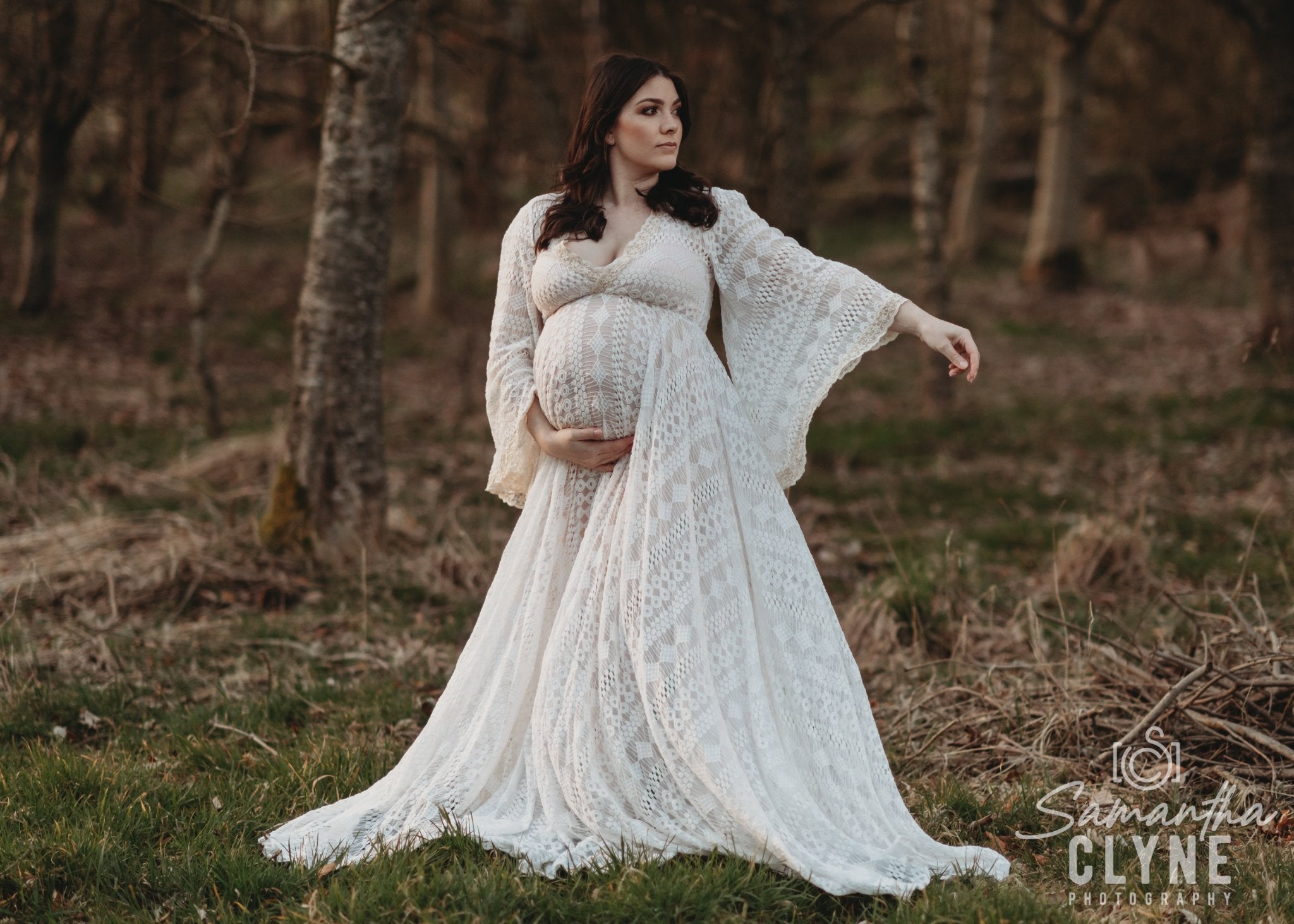 boho maternity dresses for photoshoot Vintage Two-piece Lace Dress, Ivory / L baby shower shoots Boho Maternity Photoshoot Simple White