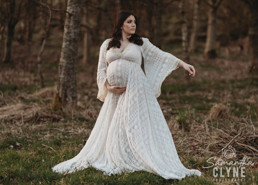 FOR HIRE / RENT Boho Lace Maternity Photoshoot Event Dress in White