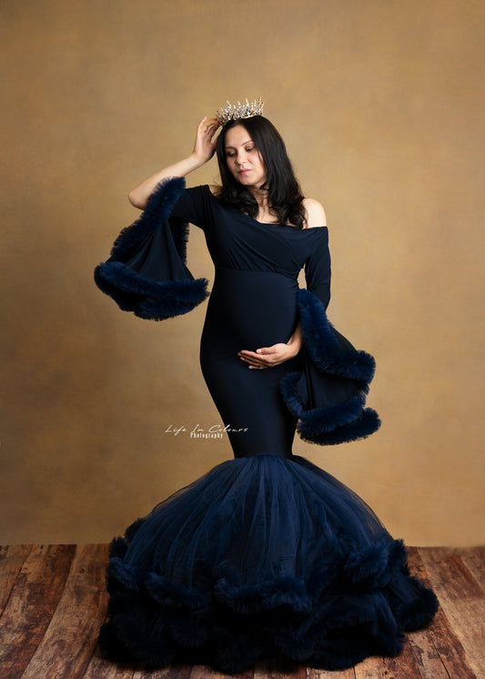 FOR HIRE / RENT tulle and elastic material Maternity Photoshoot Event Dress " Sheryl " in Dark Blue Navy