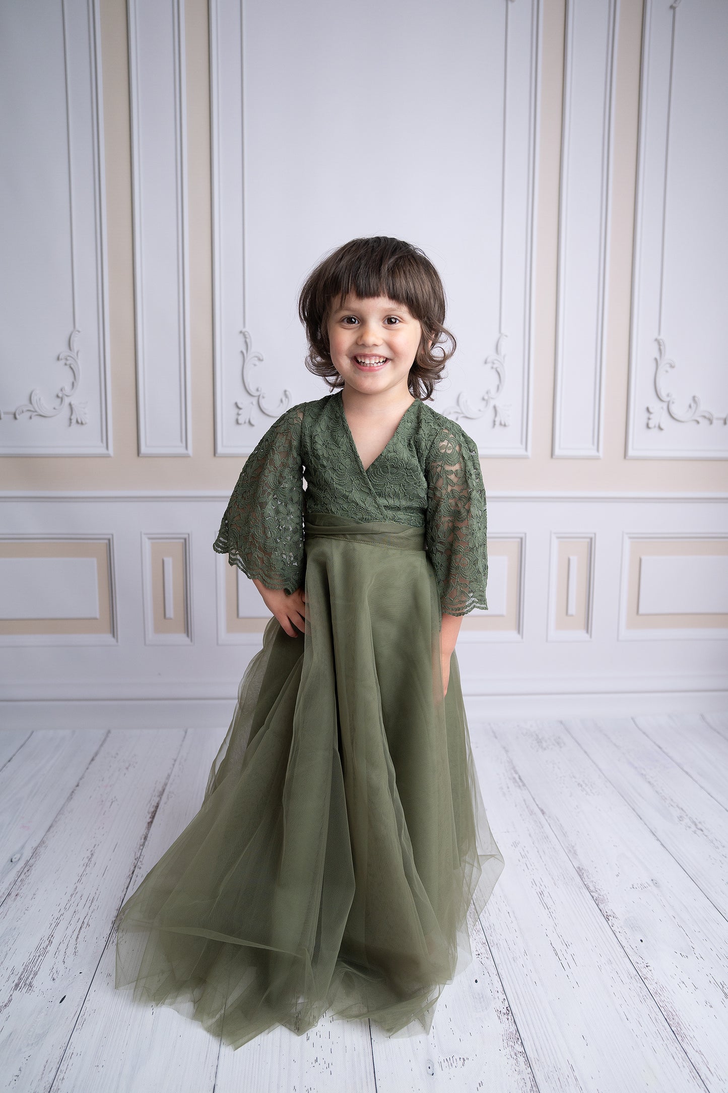 FOR HIRE / RENT tulle Olive Green Maternity Photoshoot Event Dress " The Queen " with matching daughter dress