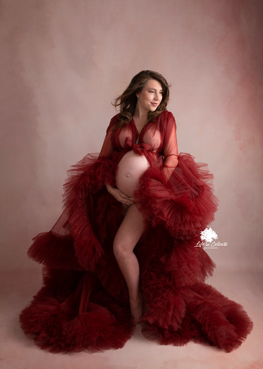 FOR HIRE / RENT tulle robe red Maternity Photoshoot Event Dress " The Queen "