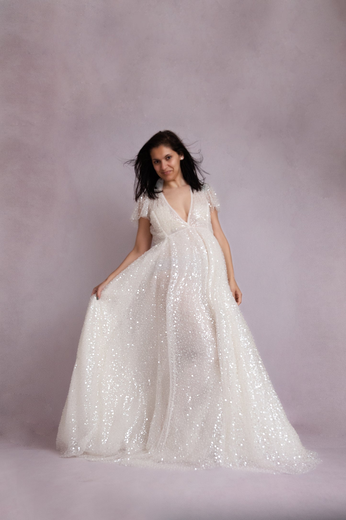 FOR HIRE / RENT sparkly white material Maternity Photoshoot Wedding Event Dress " Diana "