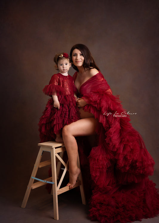FOR HIRE / RENT tulle Red Maternity Photoshoot Event Dress " The Queen " with matching daughter dress