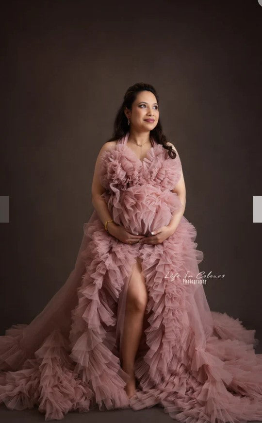 FOR HIRE / RENT tulle Dusty Pink Maternity Photoshoot Event Dress " Chantelle " with matching daughter dress