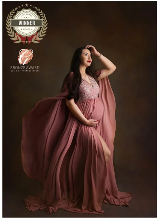 FOR HIRE / RENT voile with embroidery Maternity Photoshoot Event Dress " Serenity " in Dusty Pink