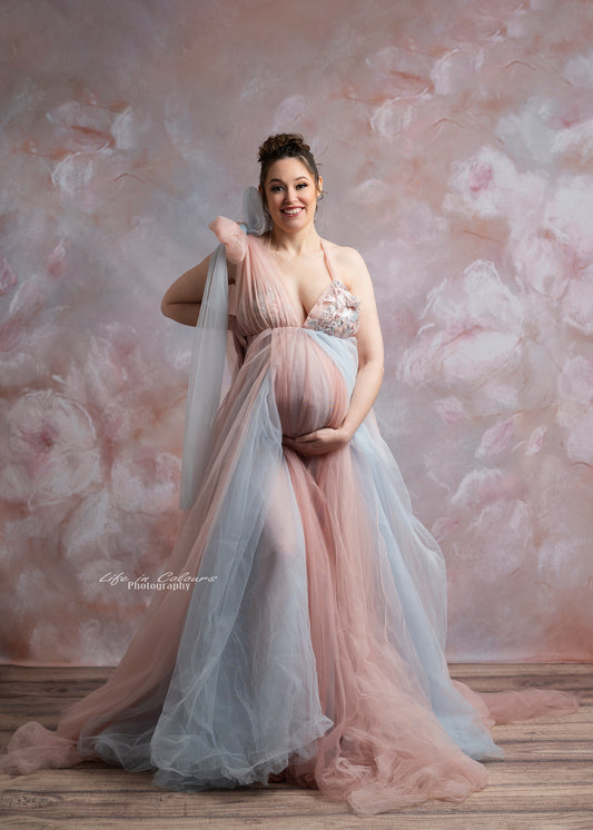 FOR HIRE / RENT tulle Blue and Pink Maternity Photoshoot baby shower gender reveal Dress " Joy "