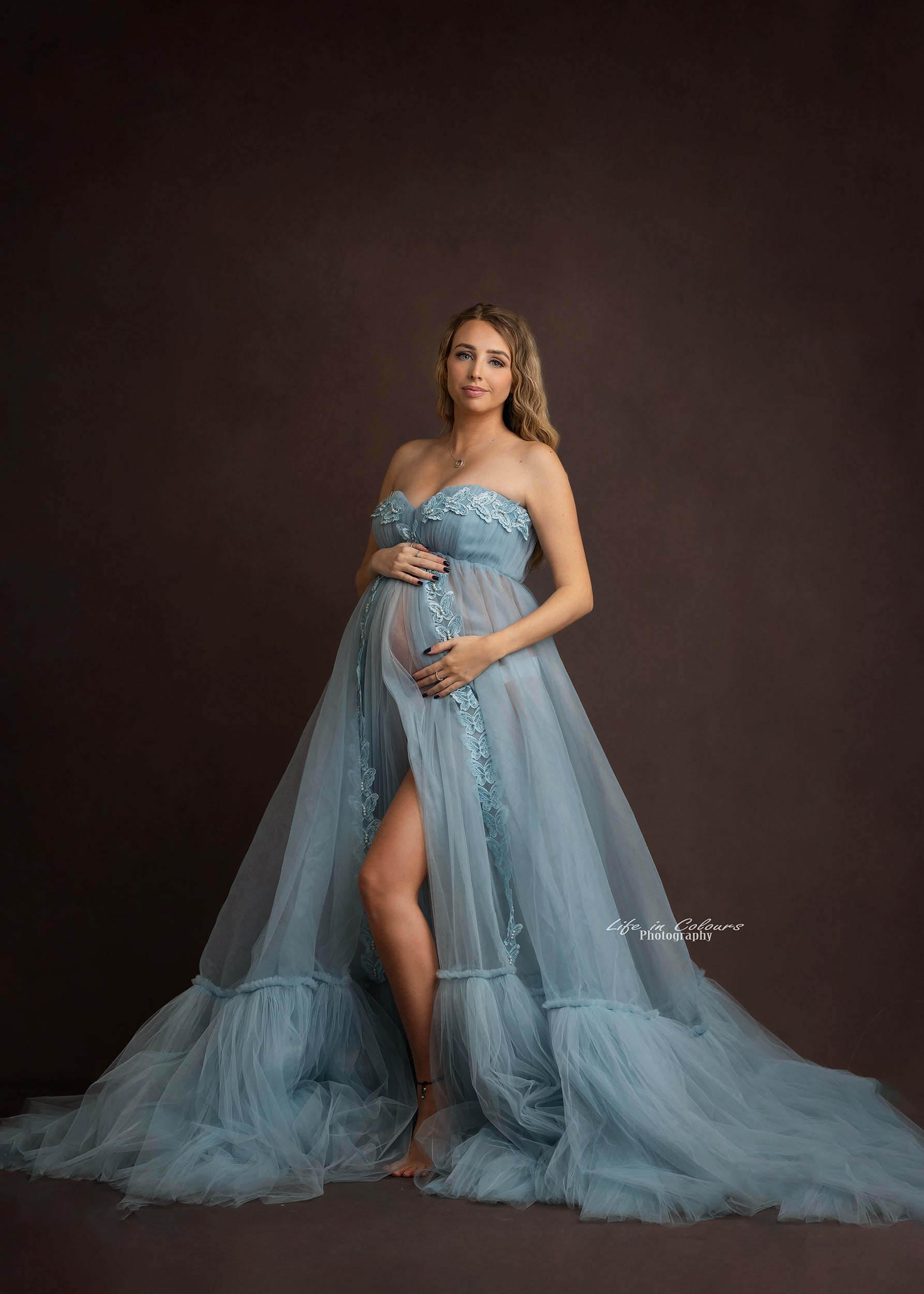 FOR HIRE RENT tulle in Blue Maternity Photoshoot Event Dress Sky