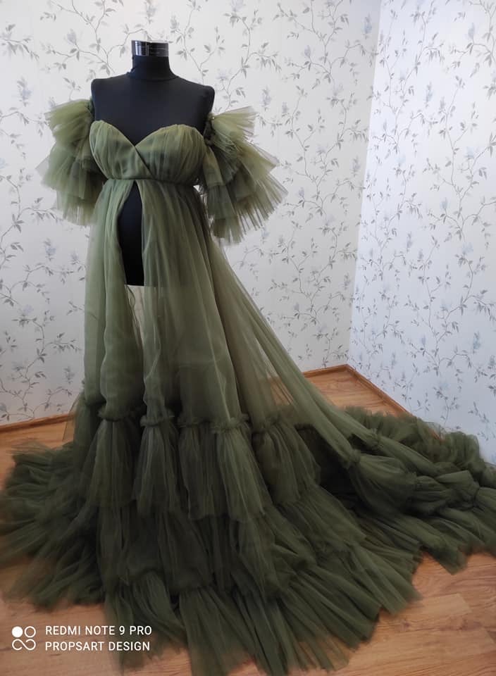 FOR HIRE / RENT tulle Maternity Photoshoot Event Dress " The Mistress" in Olive Green