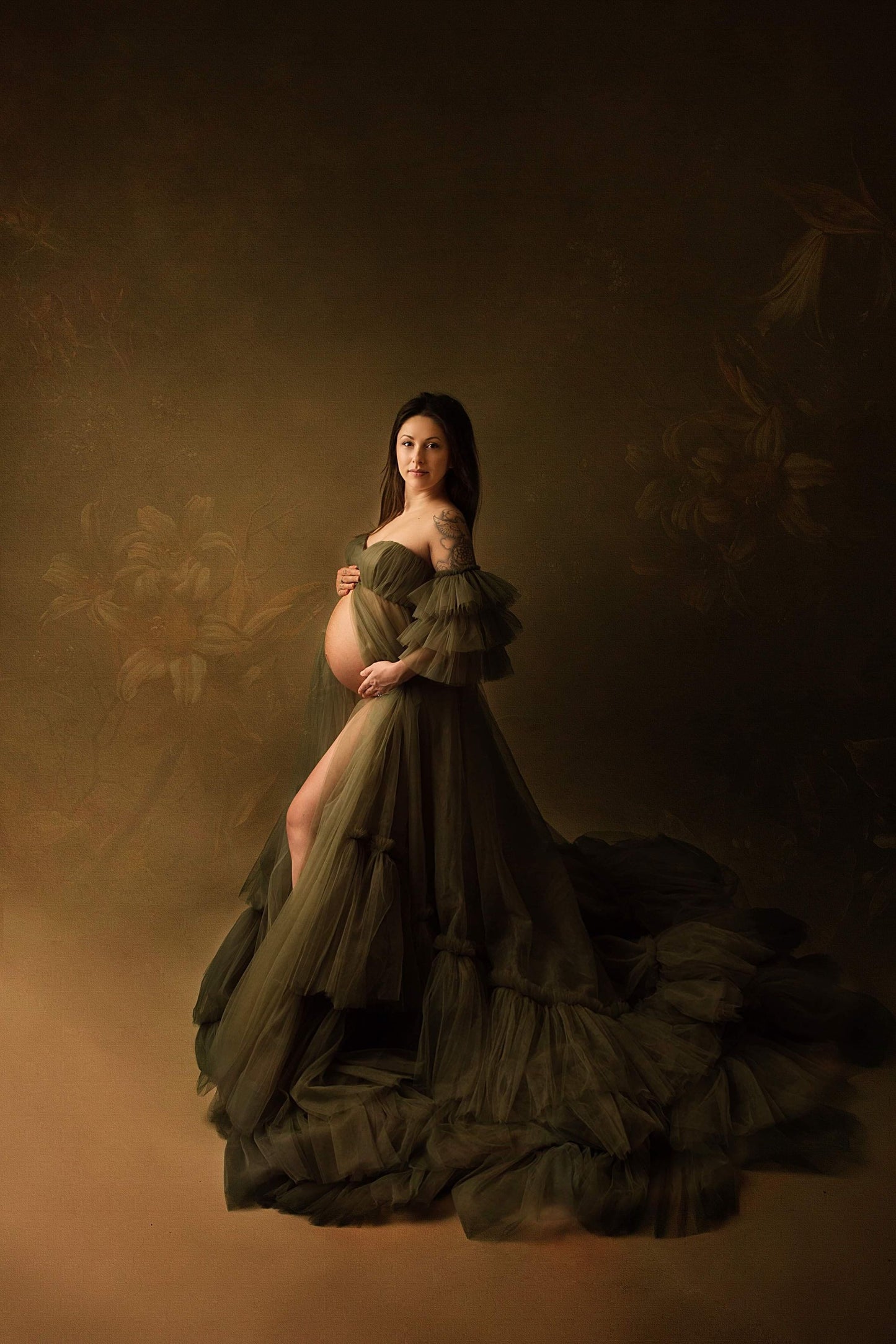 FOR HIRE / RENT tulle Maternity Photoshoot Event Dress " The Mistress" in Olive Green