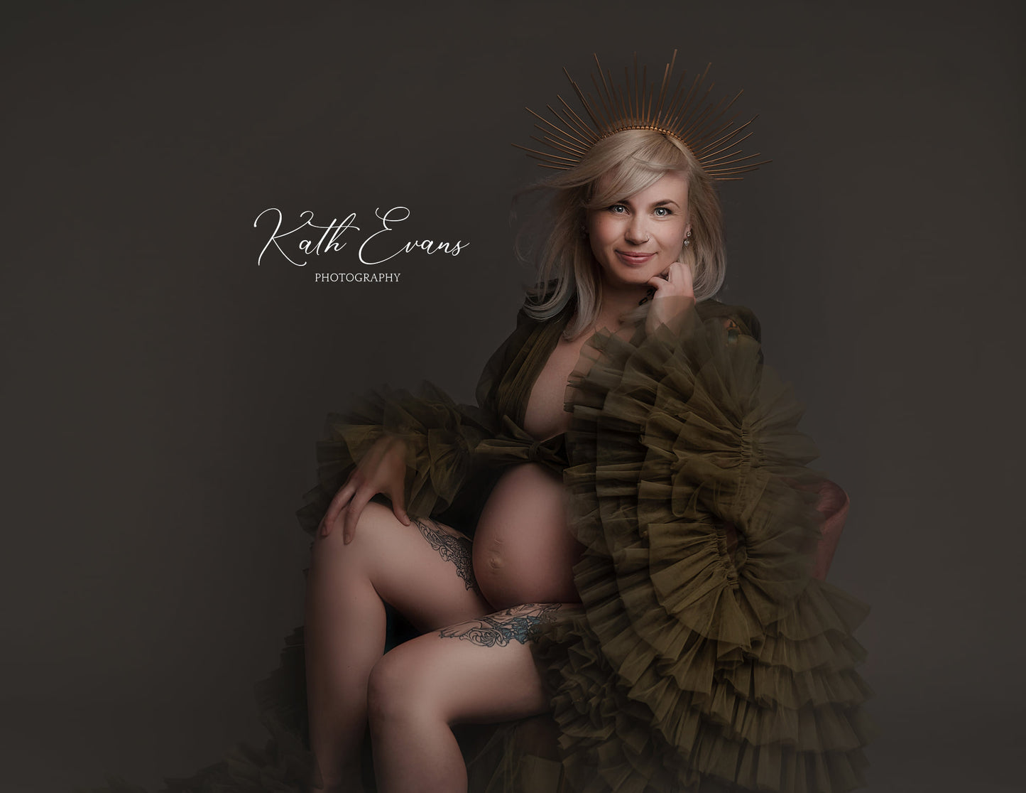 FOR HIRE / RENT tulle robe olive green Maternity Photoshoot Event Dress " The Queen "