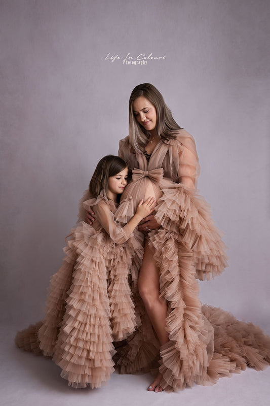 FOR HIRE / RENT tulle Beigek Maternity Photoshoot Event Dress " The Queen " with matching daughter dress